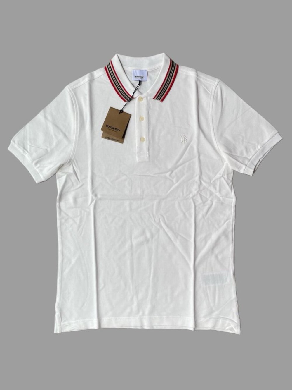 Burberry Men's White Cotton Polo Shirt Medium